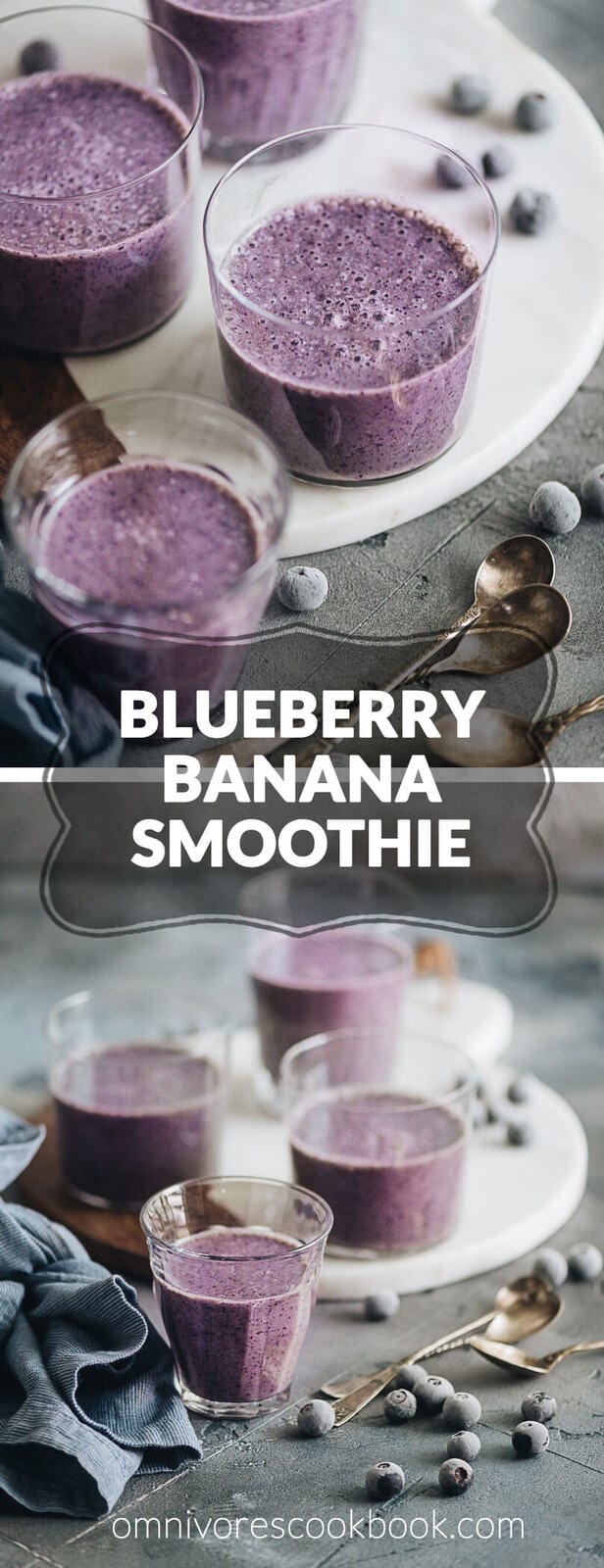 Blueberry Banana Smoothie - this easy drink is not only delicious and creamy, but also contains lean protein that helps you recover and build muscle after a workout. {Gluten-Free, Vegetarian Adaptable}