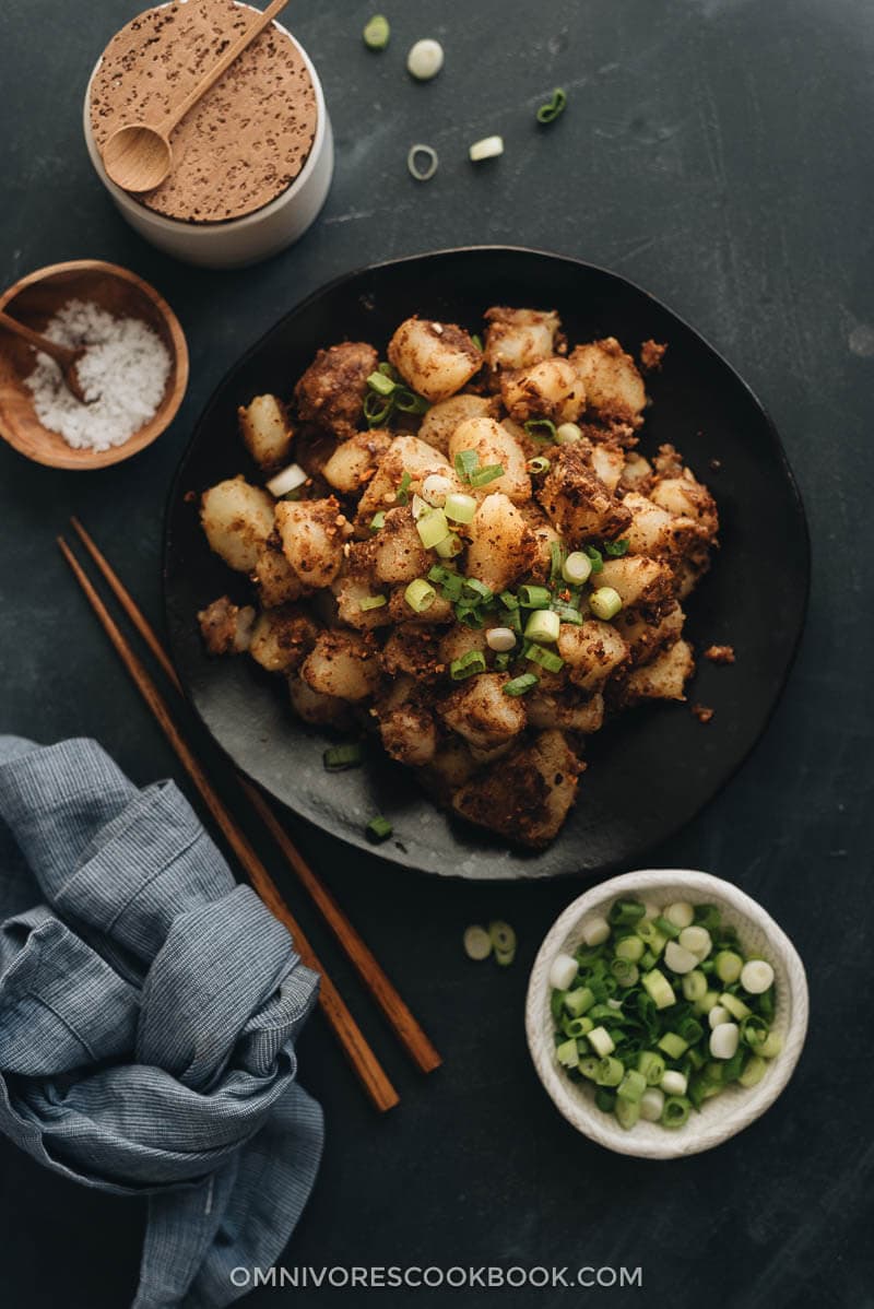 Chinese Sauteed Potato with green onion on the side