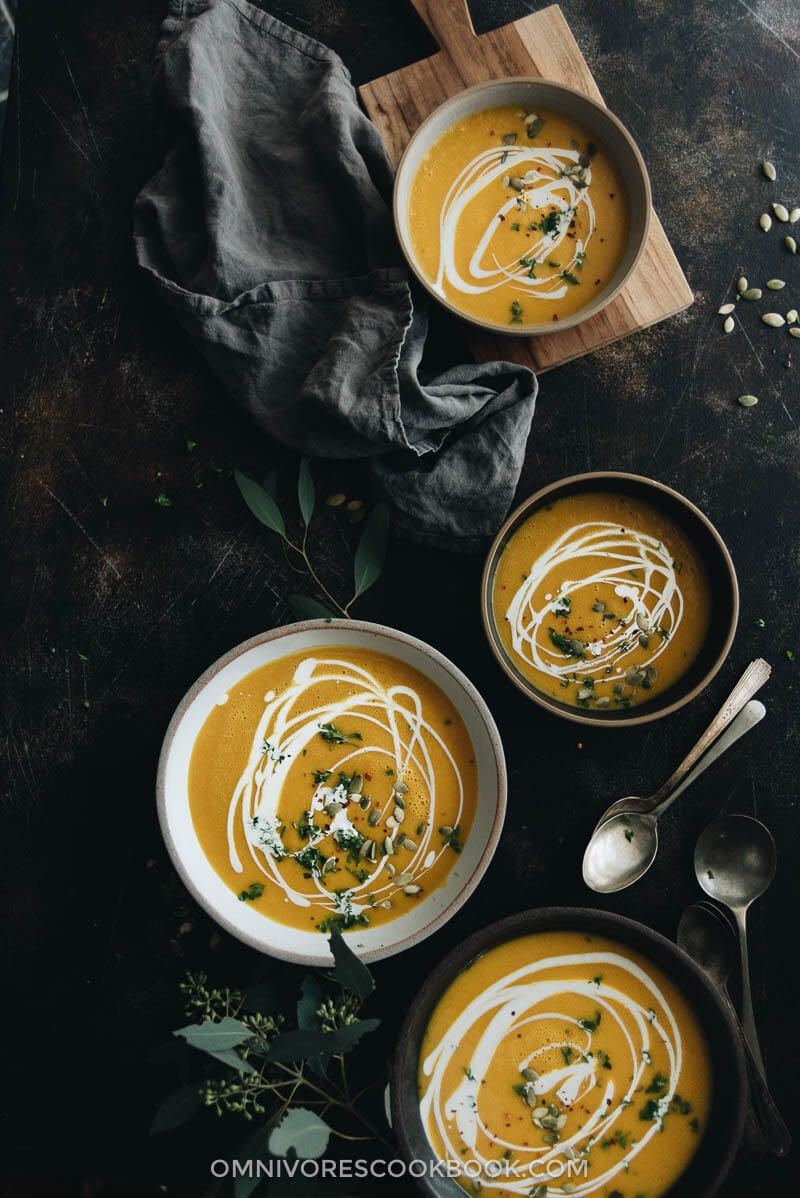 This vegetarian pumpkin soup is easy to prepare, requires minimal ingredients, and is super healthy and bursting with flavor. {Vegan, Gluten-Free}