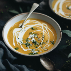 This vegetarian pumpkin soup is easy to prepare, requires minimal ingredients, and is super healthy and bursting with flavor. {Vegan, Gluten-Free}