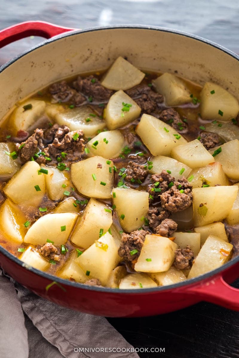 Make a comforting and healthy one-pot dinner with daikon radish and a protein of your choice! {paleo, gluten-free}