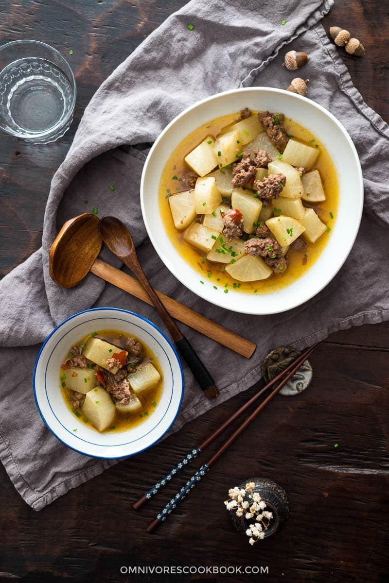 Make a comforting and healthy one-pot dinner with daikon radish and a protein of your choice! {paleo, gluten-free}