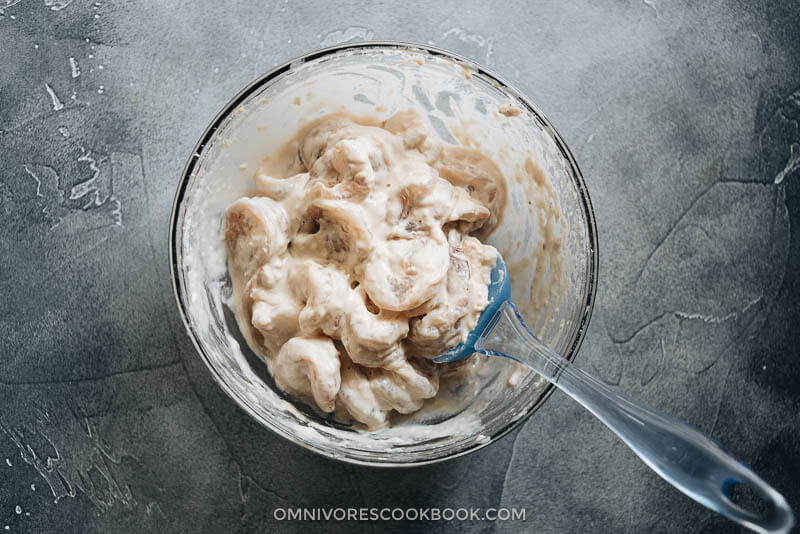 Raw shrimp in batter for fried shrimp