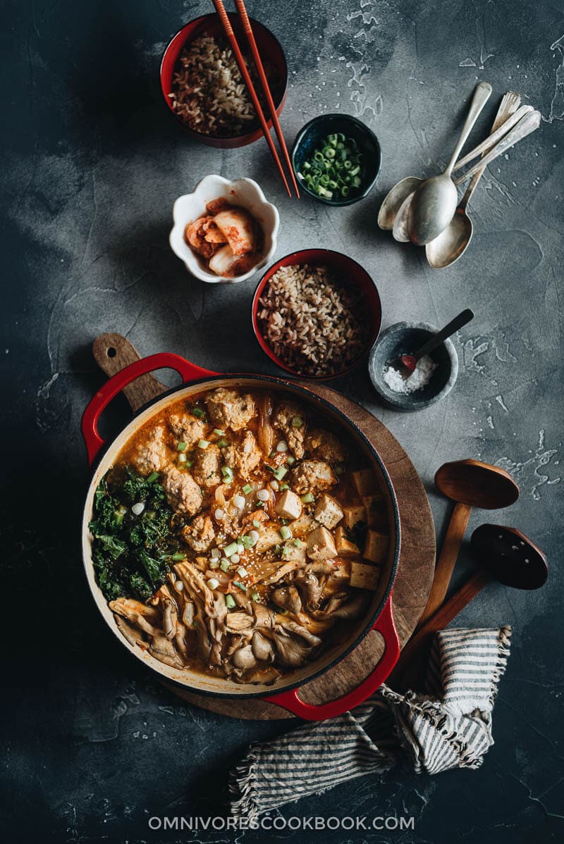 Kimchi Stew with Tofu and Meatballs - A scrumptious one pot dinner loaded with veggies.