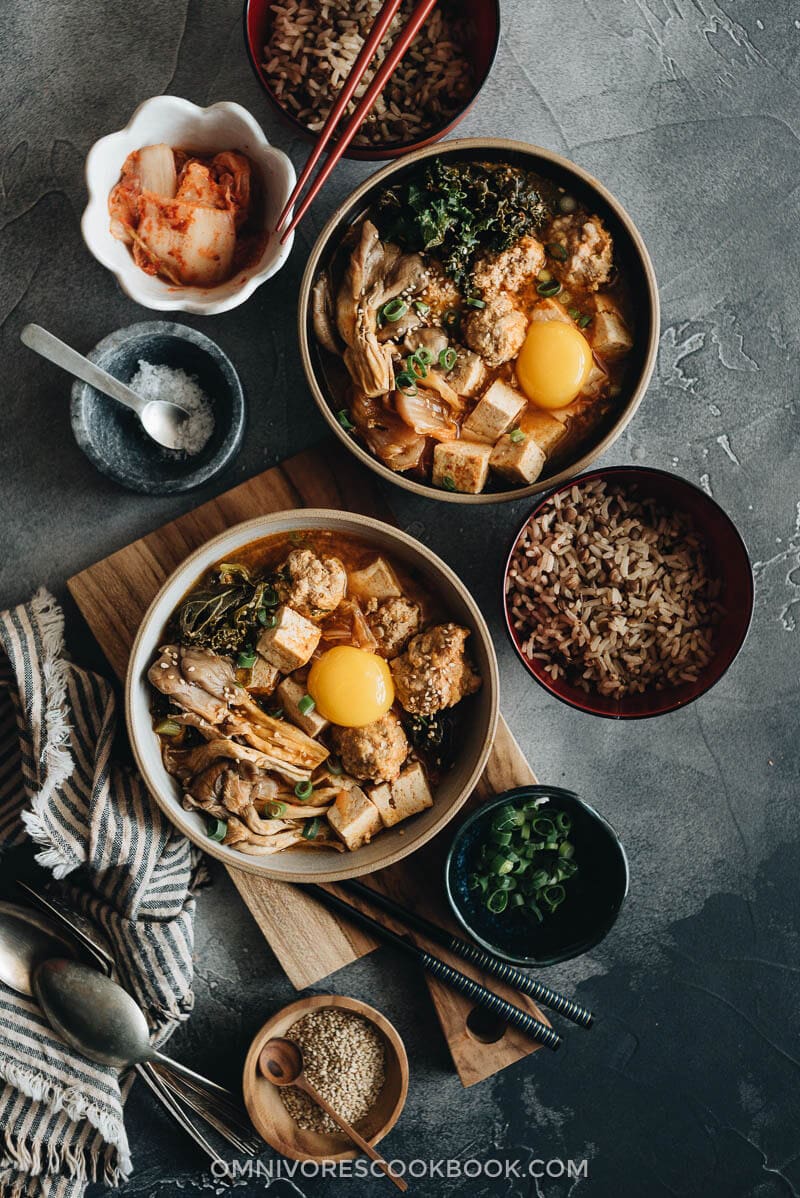 Kimchi Stew with Tofu and Meatballs - A scrumptious one pot dinner loaded with veggies.