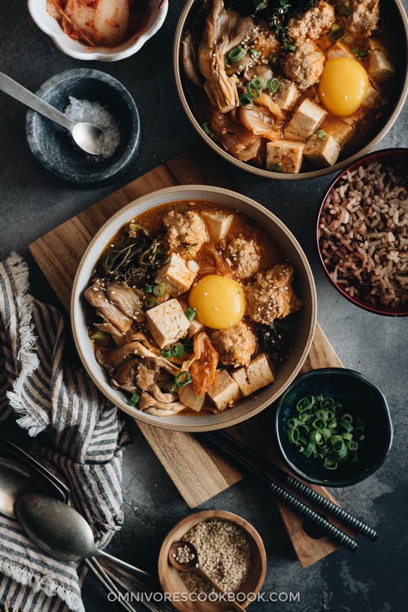 Kimchi Stew with Tofu and Meatballs - A scrumptious one pot dinner loaded with veggies.