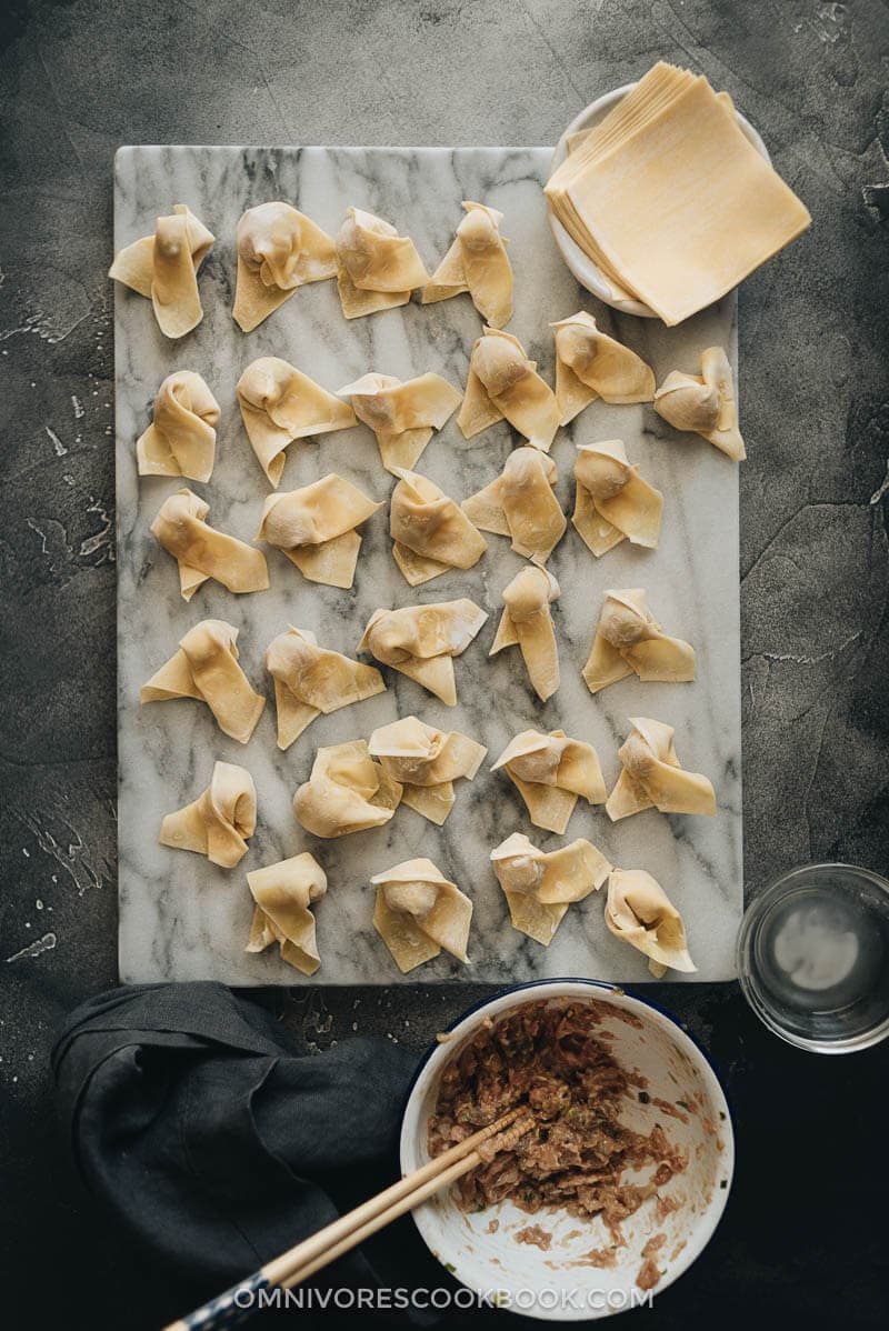 Wrapped wontons before cooking