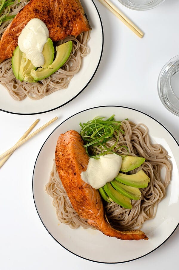 Crispy Salmon with Soba Noodles and yogurt Sauce | Omnivore's Cookbook