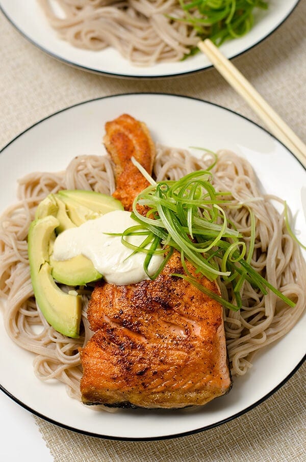 Crispy Salmon with Soba Noodles and yogurt Sauce | Omnivore's Cookbook
