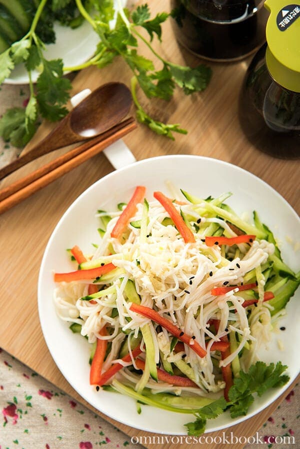 Golden Needle Mushroom Salad | omnivorescookbook.com