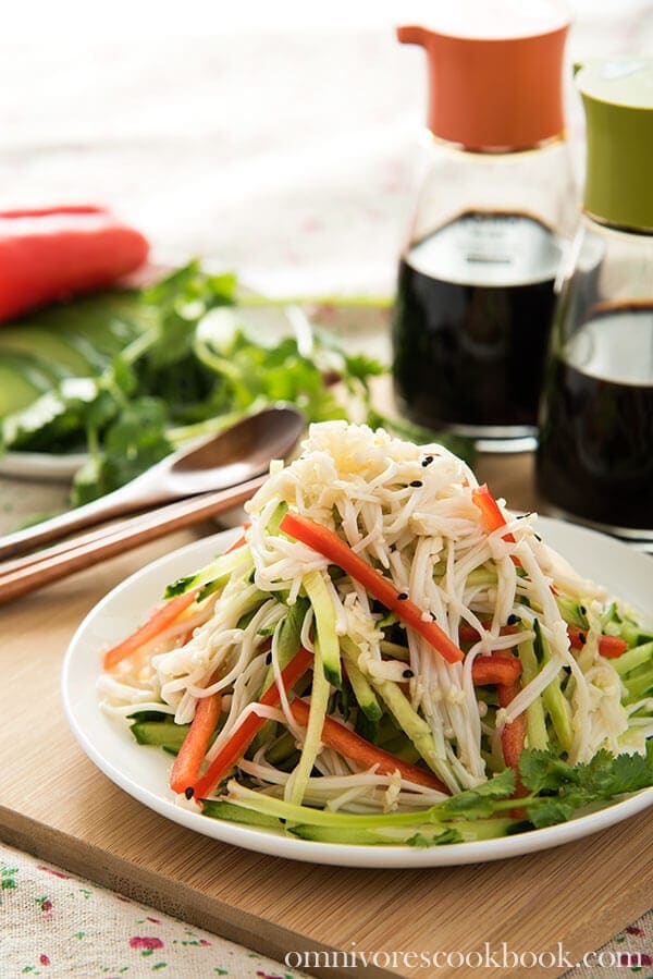 Golden Needle Mushroom Salad | omnivorescookbook.com