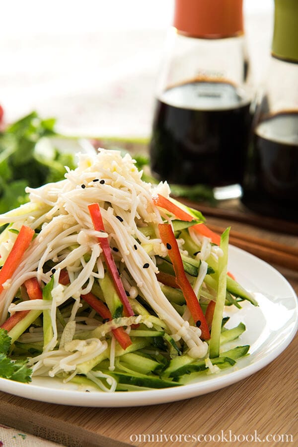 Golden Needle Mushroom Salad | omnivorescookbook.com