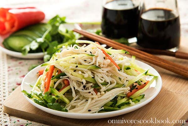 Golden Needle Mushroom Salad | omnivorescookbook.com