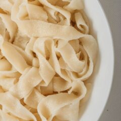 Boiled hand-pulled noodles close-up