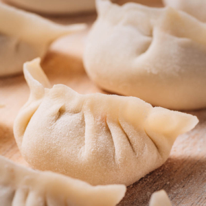 Uncooked Chinese dumplings close-up