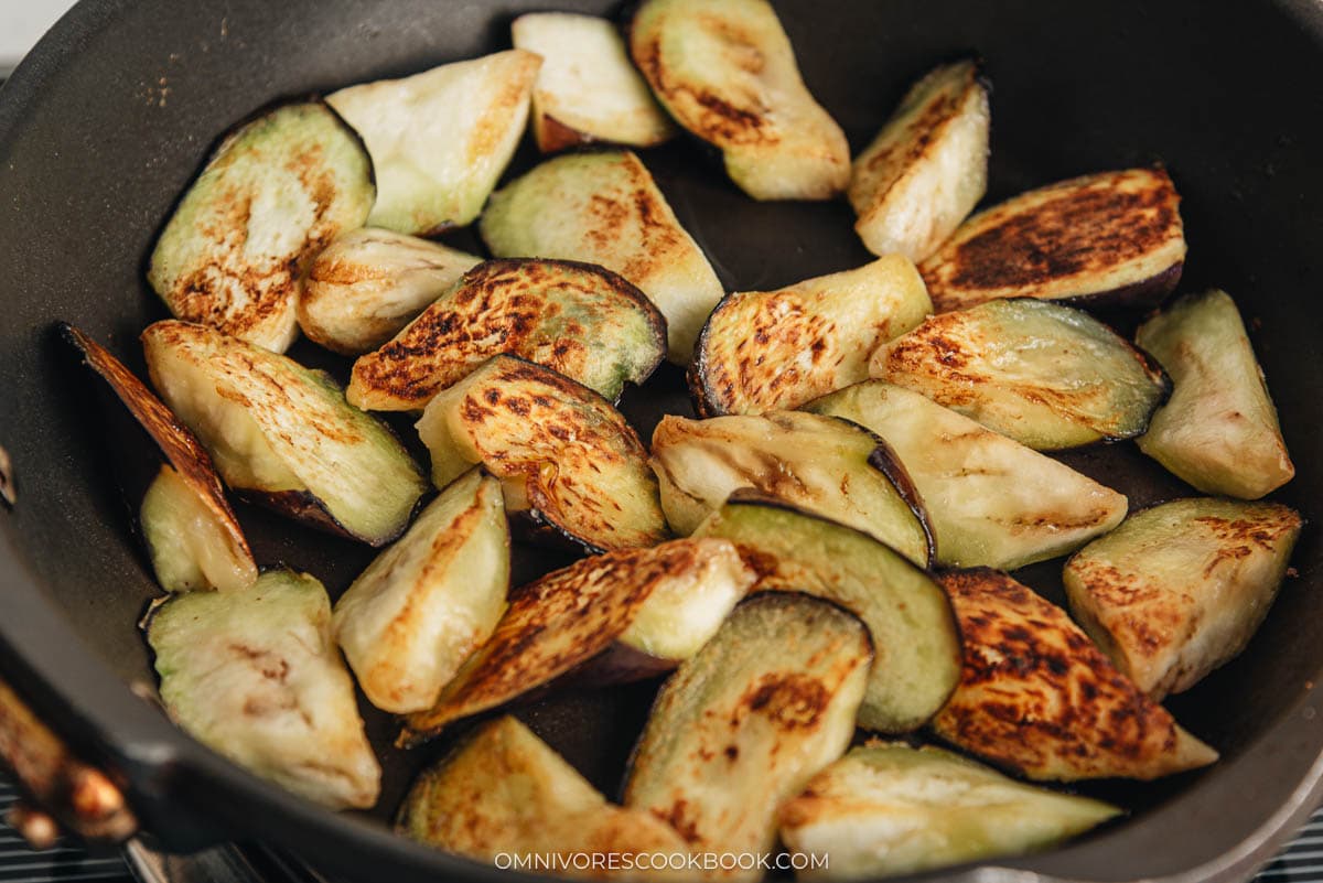 Pan fry the eggplant