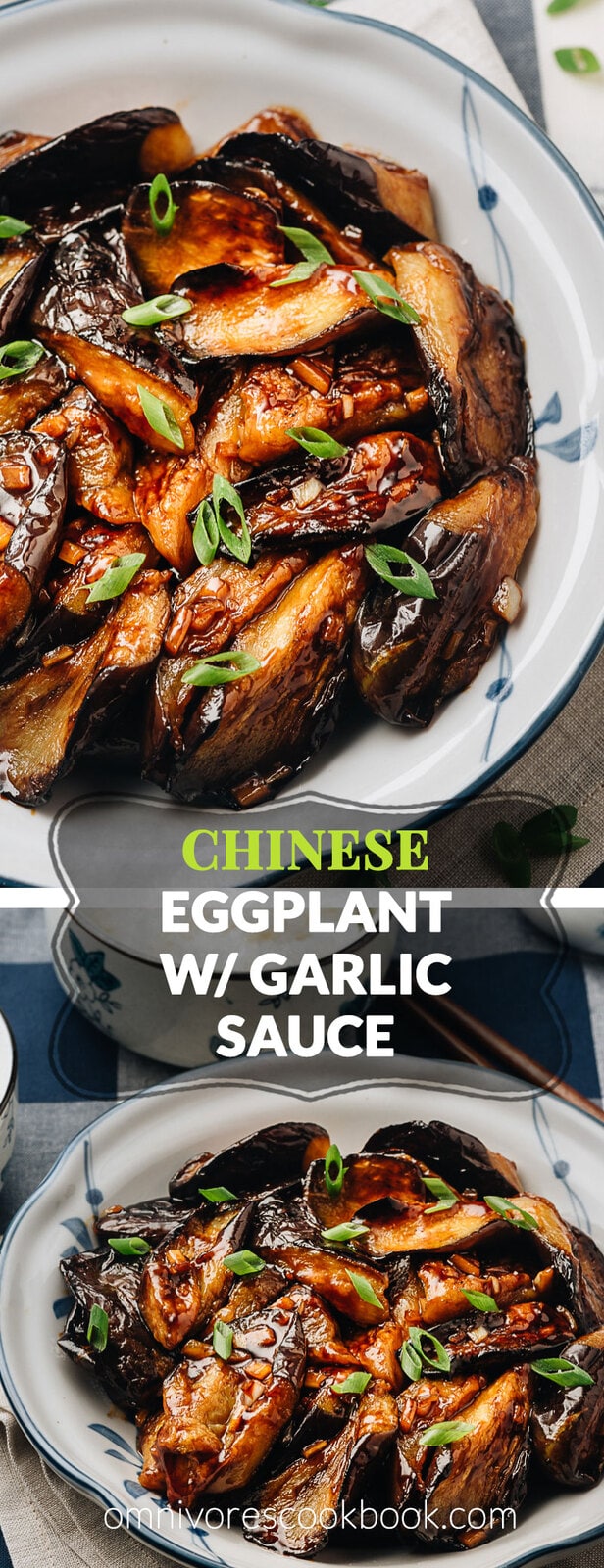 Chinese Eggplant with Garlic Sauce (红烧茄子) - The eggplant is grilled until crispy and smoky, and then cooked in a rich savory garlic sauce. This vegan dish is very satisfying, both as a side or a main dish served over rice or noodles. {Gluten-Free Adaptable}
