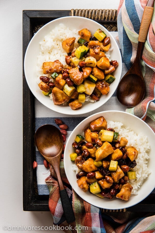 Kung pao chicken - a quick version that only requires 20 minutes to prepare. Use this method and you'll always create moist and tender chicken with no fuss! | omnivorescookbook.com