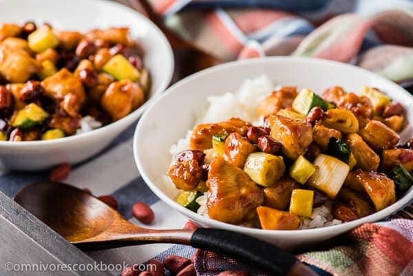 Kung pao chicken - a quick version that only requires 20 minutes to prepare. Use this method and you'll always create moist and tender chicken with no fuss! | omnivorescookbook.com