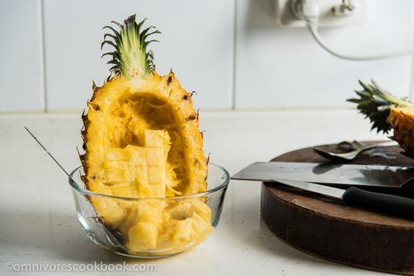 Yunnan Style Pineapple Rice - Gooey and sweet with a nice fruity aroma. It’s a creative side dish that tastes as good as a dessert | omnivorescookbook.com