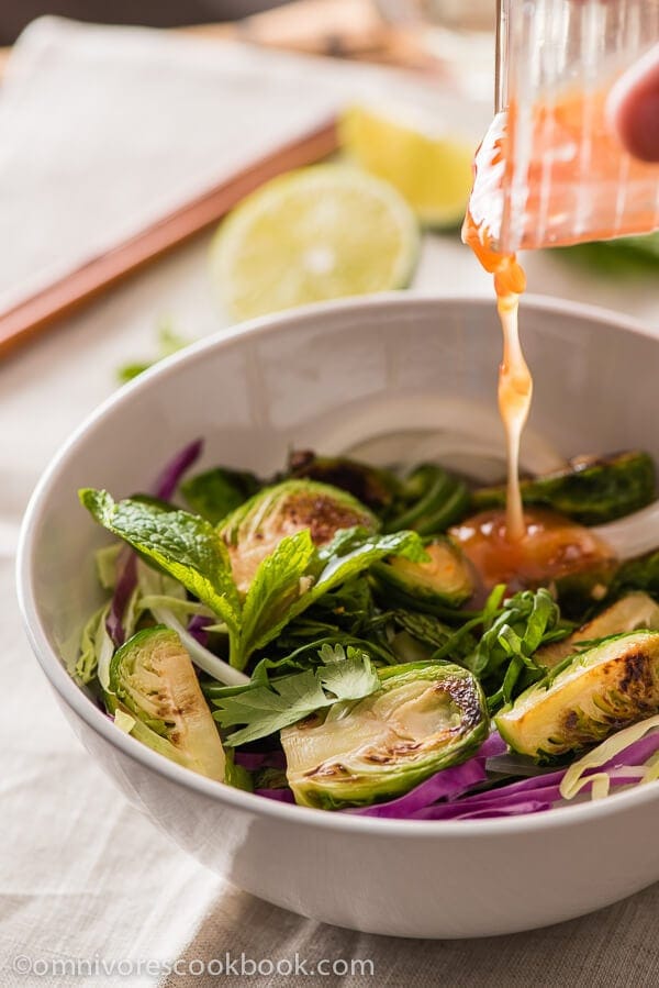 Thai Brussels Sprouts Salad - A wonderful side dish that is bursting with flavor, full of nutrition, and can be on the table in 30 minutes. | omnivorescookbook.com