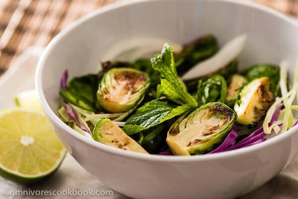 Thai Brussels Sprouts Salad - A wonderful vegan side dish that is burst with flavor, full of nutritions, and can be finished within 30 minutes | omnivorescookbook.com