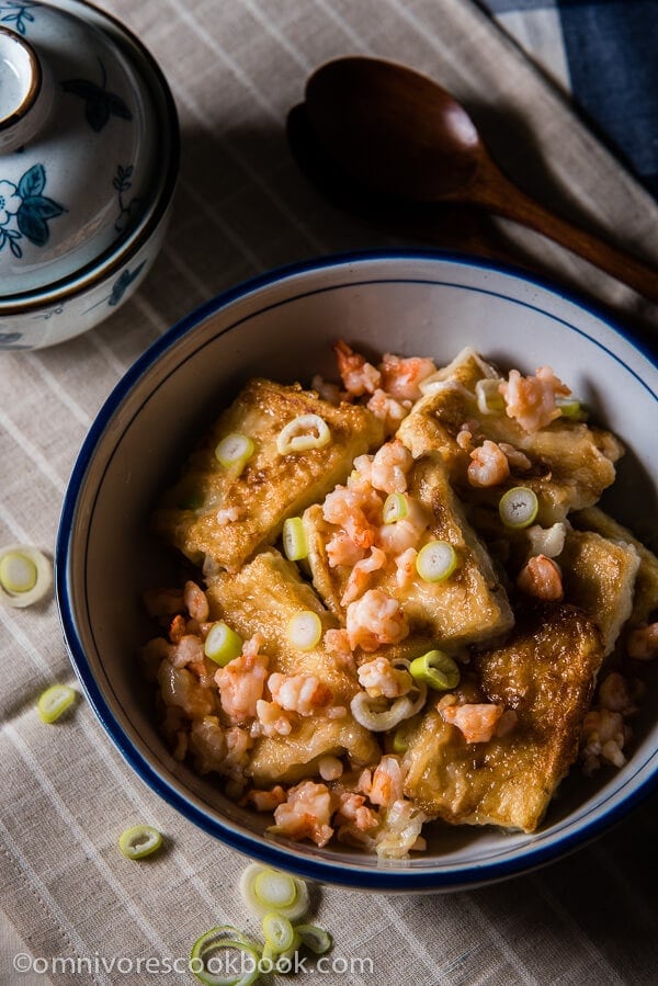 Braised Crispy Tofu with Shrimp - Learn the single trick to creating the most flavorful tofu ever! | omnivorescookbook.com