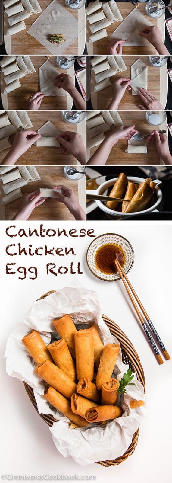Cantonese Chicken Egg Roll (广式鸡肉春卷) - This recipe is from a famous Hongkongese dim sum chef. A must-try if you’re into real Chinese food. | omnivorescookbook.com
