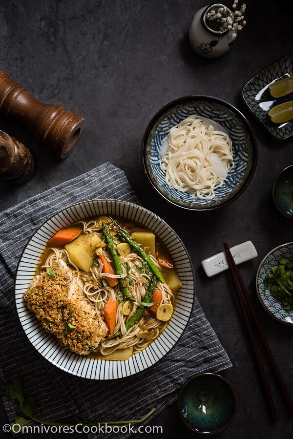 Oven Fried Fish Curry Noodle Soup - an easy, comforting, healthy, and flexible one-dish meal | omnivorescookbook.com