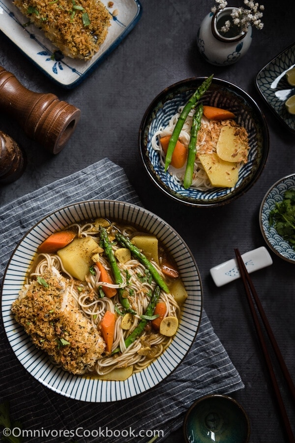 Oven Fried Fish Curry Noodle Soup - an easy, comforting, healthy, and flexible one-dish meal | omnivorescookbook.com