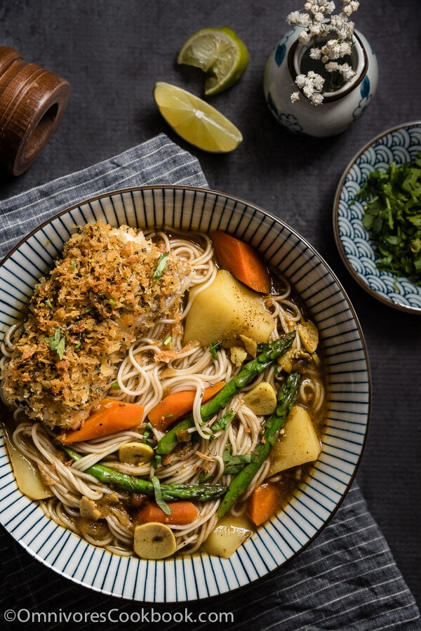 Oven Fried Fish Curry Noodle Soup - an easy, comforting, healthy, and flexible one-dish meal | omnivorescookbook.com