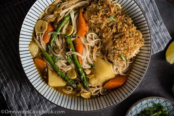 Oven Fried Fish Curry Noodle Soup - an easy, comforting, healthy, and flexible one-dish meal | omnivorescookbook.com