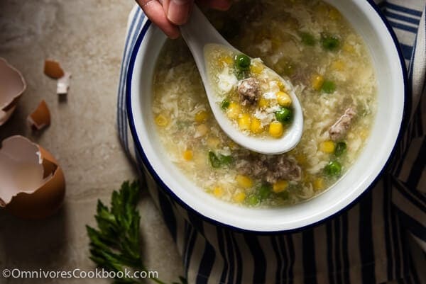 Traditional Egg Drop Soup (鸡蛋玉米羹) - The ultimate comfort food you can easily create at home | omnivorescookbook.com