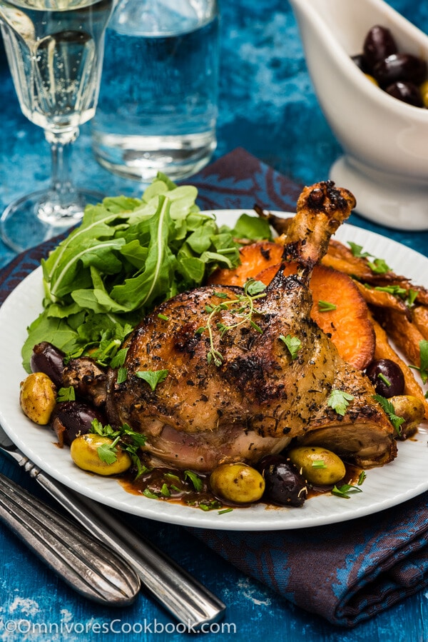 Mediterranean Slow Roast Duck - This slow roast duck features very tender meat, super crispy skin (just like confit), and a sumptuous olive sauce. It will take quite some time and effort to cook, but it’ll definitely be a highlight on your dinner party’s menu. | omnivorescookbook.com