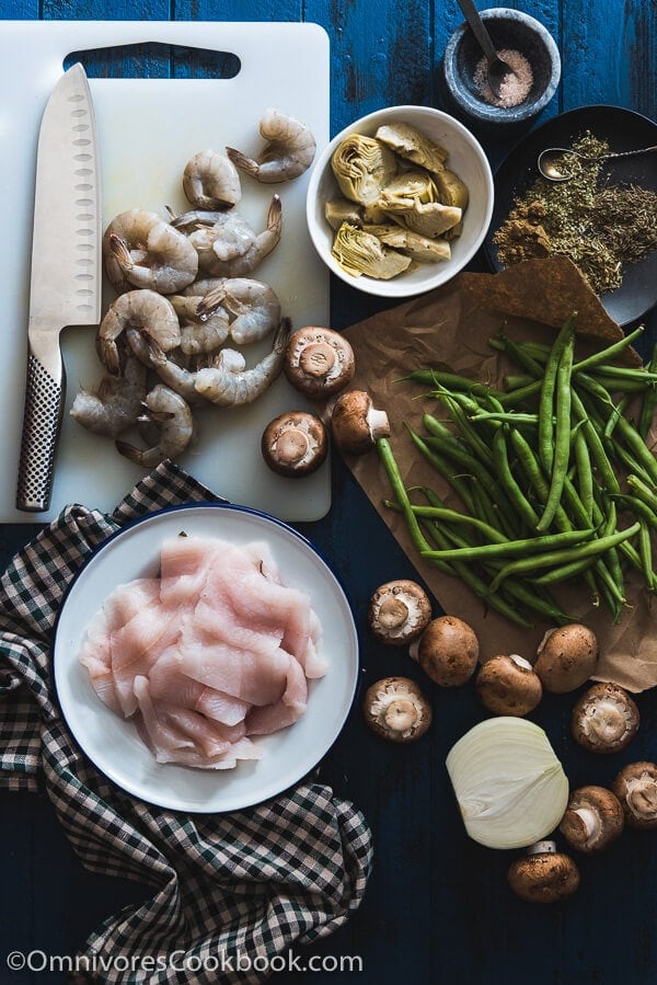 Mushroom Seafood Stew - Packed with lean protein and vegetables. It’s a hearty weekday meal that you can cook and prep in under 30 minutes! | omnivorescookbook.com