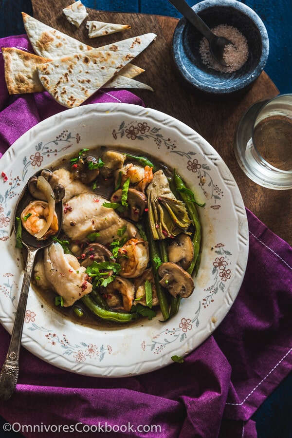 Mushroom Seafood Stew - Packed with lean protein and vegetables. It’s a hearty weekday meal that you can cook and prep in under 30 minutes! | omnivorescookbook.com