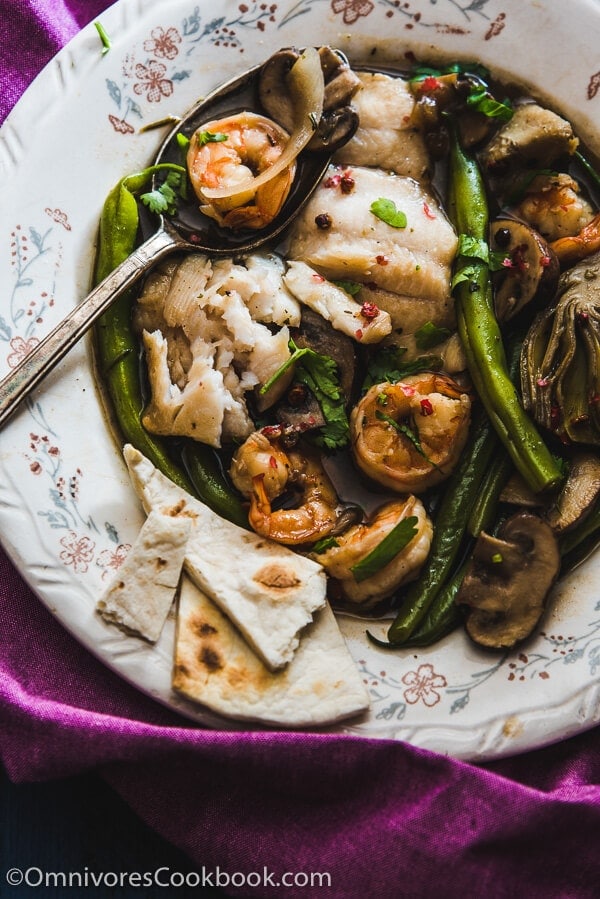 Mushroom Seafood Stew - Packed with lean protein and vegetables. It’s a hearty weekday meal that you can cook and prep in under 30 minutes! | omnivorescookbook.com