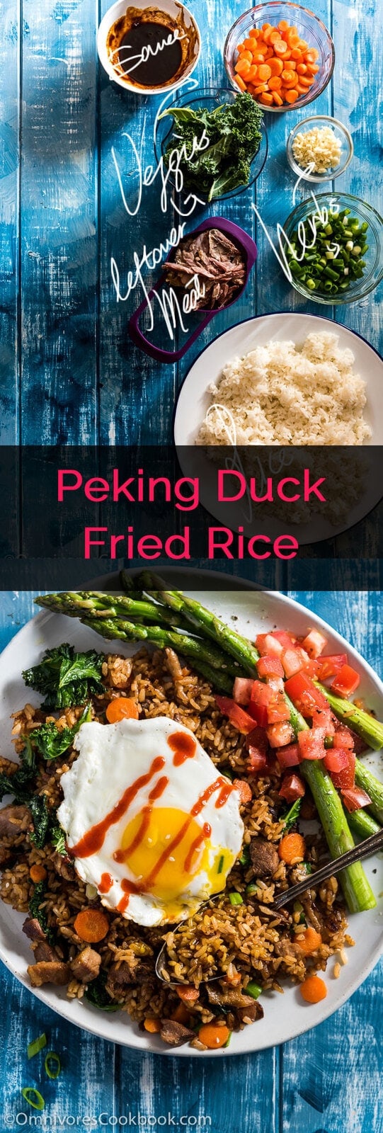 Peking duck fried rice tastes way better than takeout. Let me tell you a secret - you don’t need duck meat or a wok to cook this. | omnivorescookbook.com