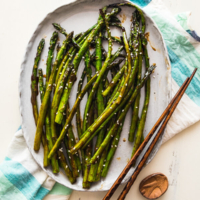 Hoisin Roasted Asparagus - Requires only two ingredients; the asparagus are perfectly charred, flavorful, and tender. You can either grill them or bake them in the oven.