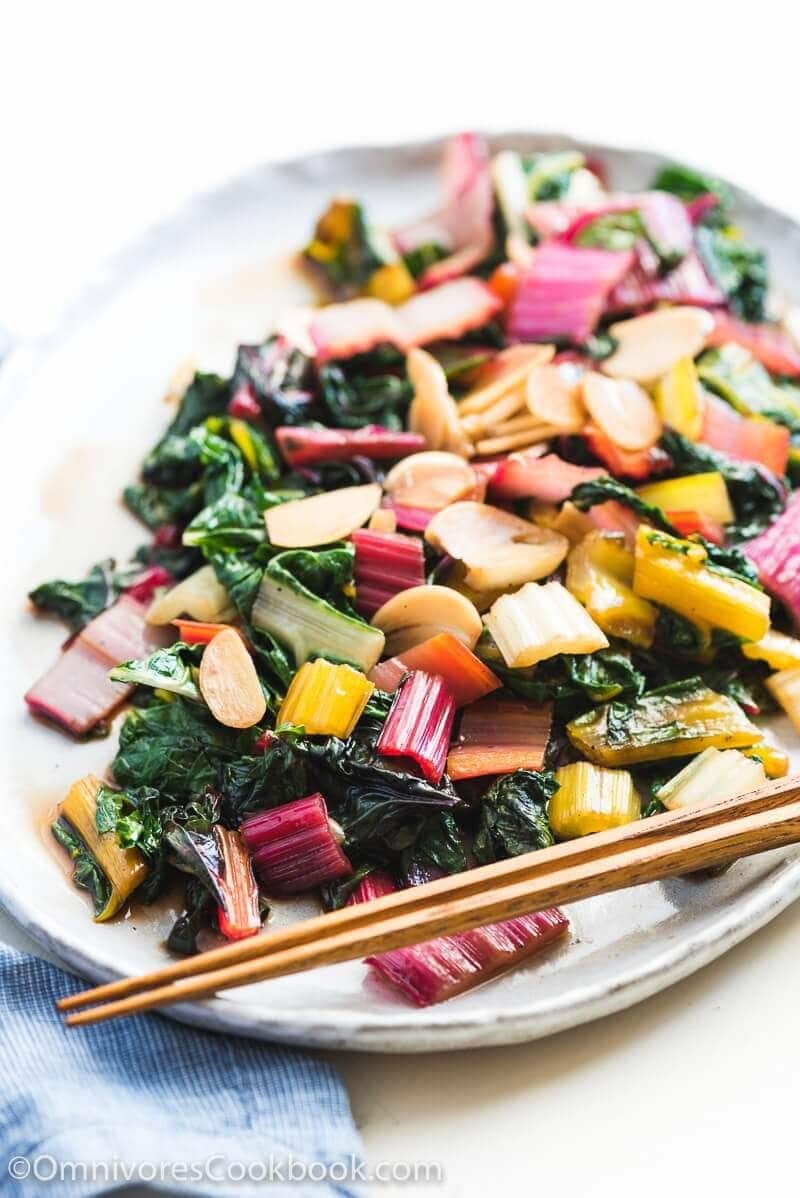 Easy Swiss Chard Stir Fry - A delicious side dish that needs three ingredients and five minutes to cook. A great way to add vegetables to a weeknight’s dinner.