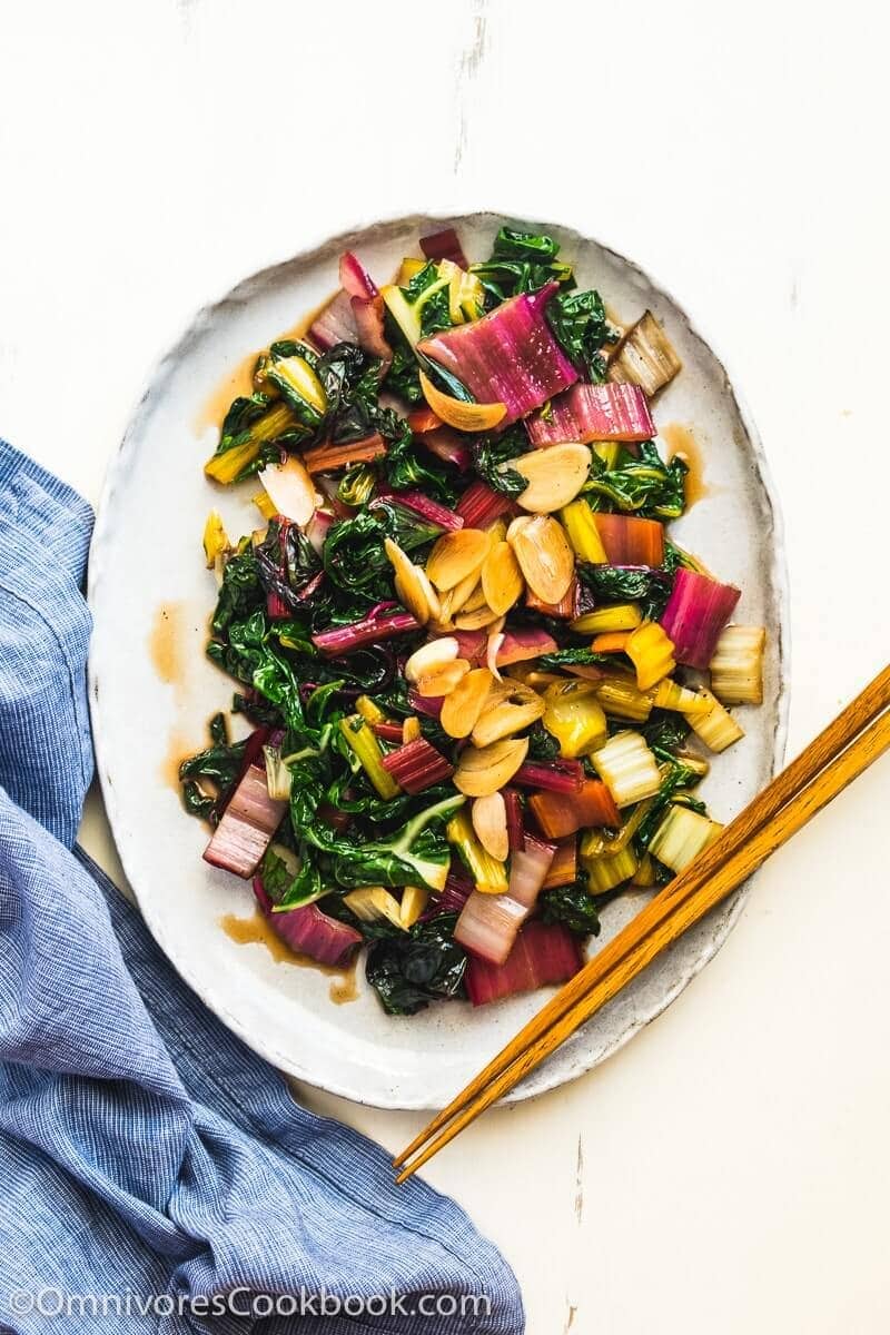 Easy Swiss Chard Stir Fry - A delicious side dish that needs three ingredients and five minutes to cook. A great way to add vegetables to a weeknight’s dinner.