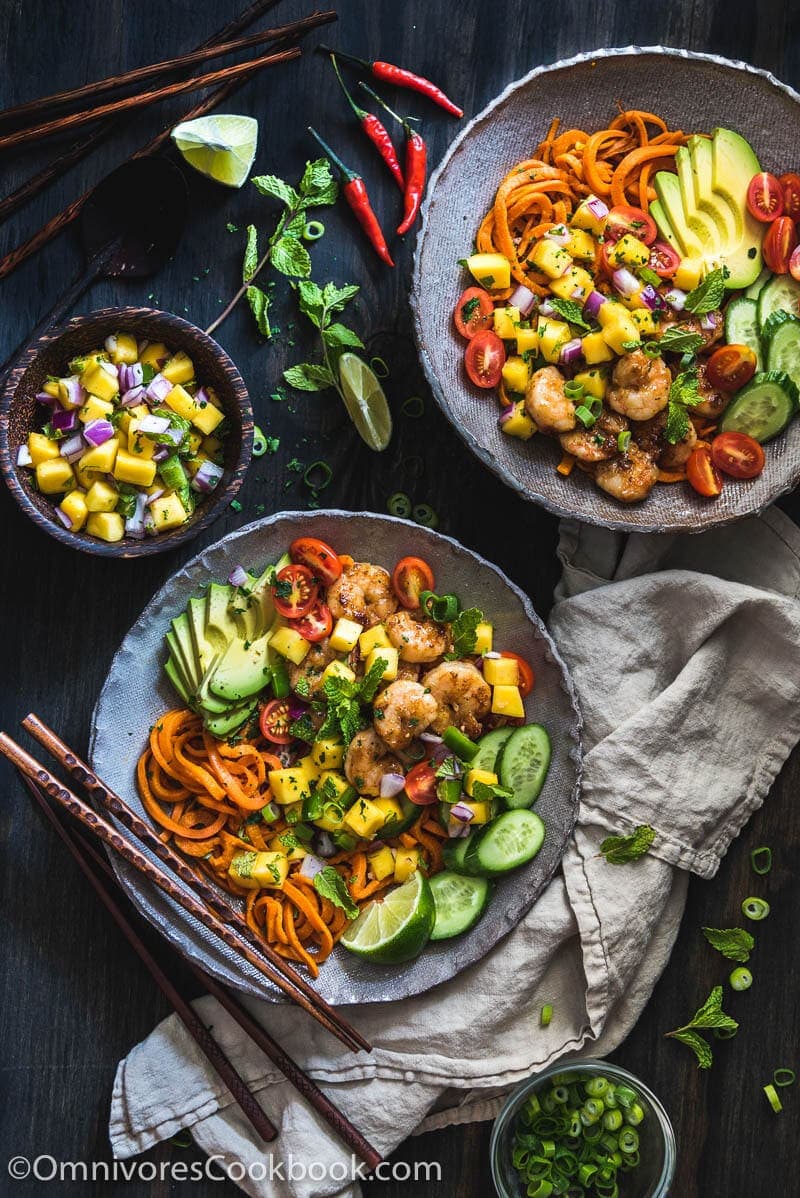 Shrimp Salad Bowl with Mango Salsa - A scrumptious salad bowl that turns leftovers into a paleo bowl of deliciousness packed with nutrition.