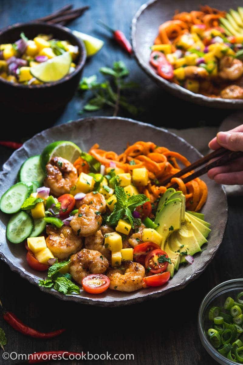 Shrimp Salad Bowl with Mango Salsa - A scrumptious salad bowl that turns leftovers into a paleo bowl of deliciousness packed with nutrition.