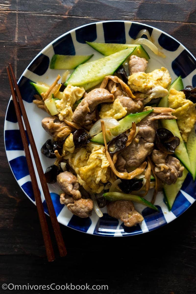 The tender pork, crisp vegetables, crunchy mushrooms, and creamy eggs are brought together by a simple chicken-stock-based sauce, creating a simple and earthy stir fry with great texture and nutrition.