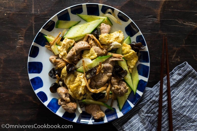 The tender pork, crisp vegetables, crunchy mushrooms, and creamy eggs are brought together by a simple chicken-stock-based sauce, creating a simple and earthy stir fry with great texture and nutrition.