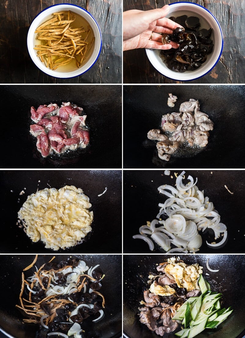 Moo shu pork cooking process