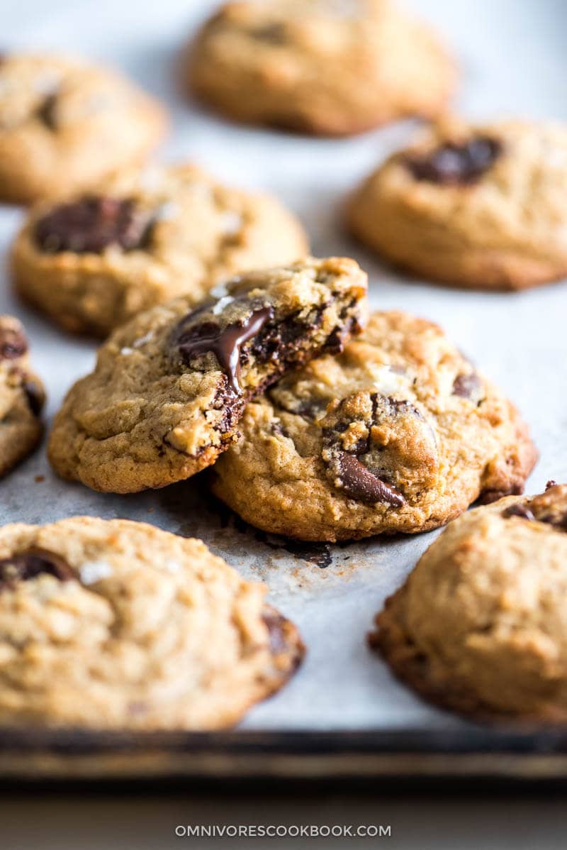 Heavenly, soft and thick cookies with melting chocolate chunks, a buttery texture, and a hidden savory umami that is even better than caramel and sea salt.