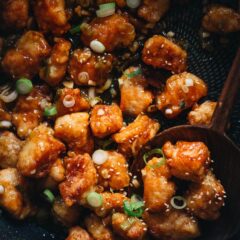 Orange chicken close up