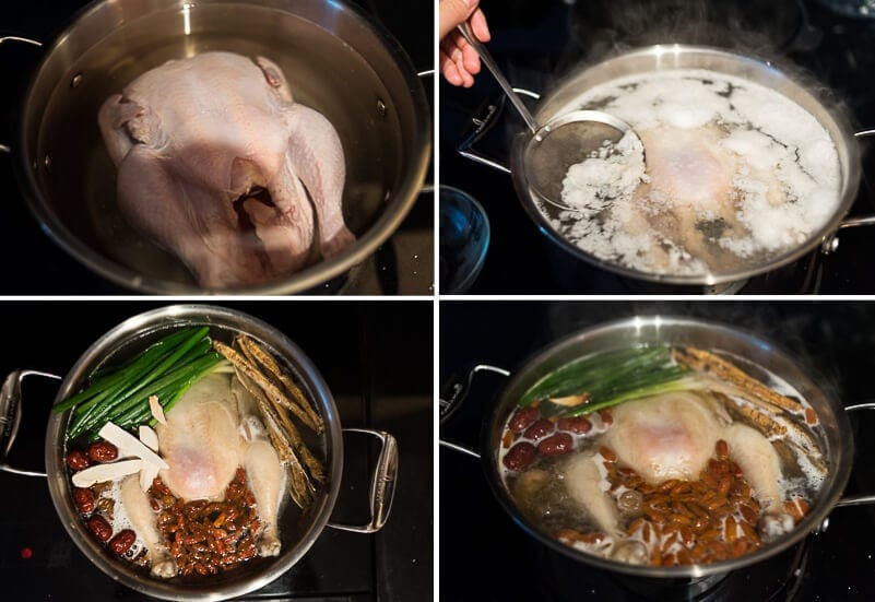 Cinese a base di erbe Zuppa di pollo Processo di cottura