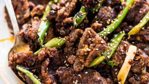 Crunchy, crispy beef tossed in a super umami hot sauce. A must try if you love Sichuan food. | Chinese Food | Stir Fry | Spicy |